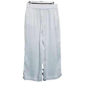 Tahari 100% Linen White Wide-Leg Pants Women’s M Elastic Waist Pockets Coastal